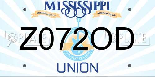Z072OD Mississippi License Plate