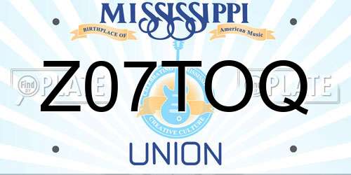 Z07TOQ Mississippi License Plate