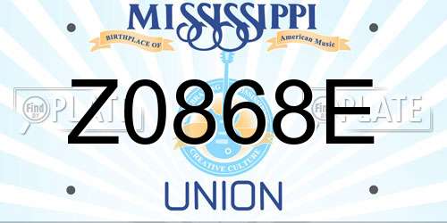 Z0868E Mississippi License Plate
