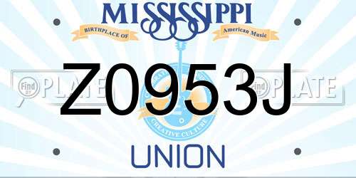 Z0953J Mississippi License Plate