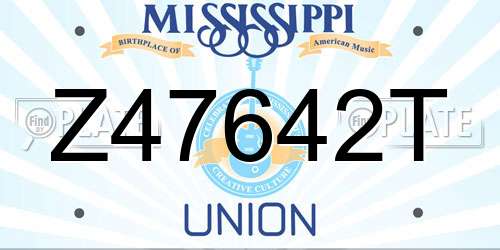Z47642T Mississippi License Plate