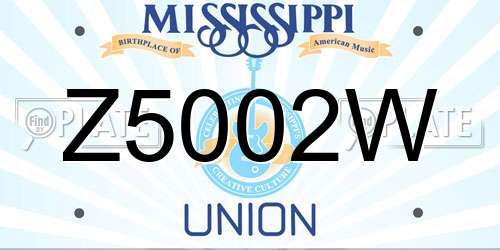 Z5002W Mississippi License Plate