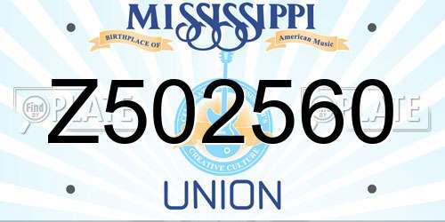 Z502560 Mississippi License Plate