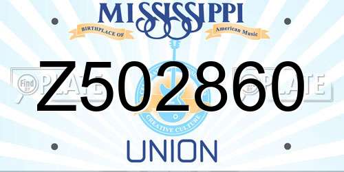 Z502860 Mississippi License Plate