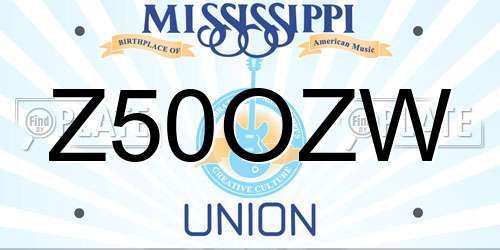 Z50OZW Mississippi License Plate