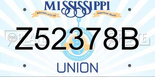 Z52378B Mississippi License Plate