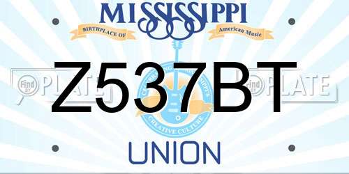 Z537BT Mississippi License Plate