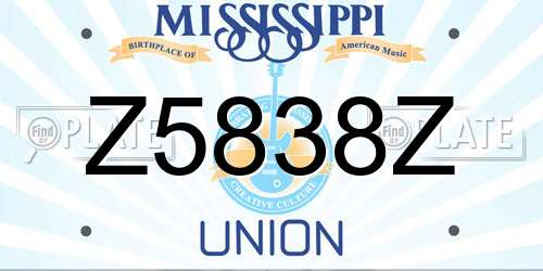 Z5838Z Mississippi License Plate