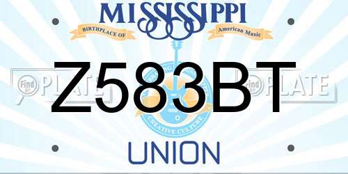 Z583BT Mississippi License Plate