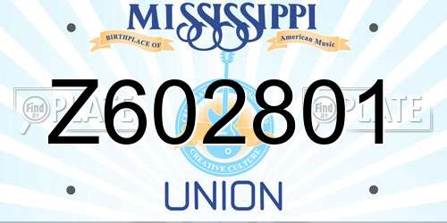 Z602801 Mississippi License Plate