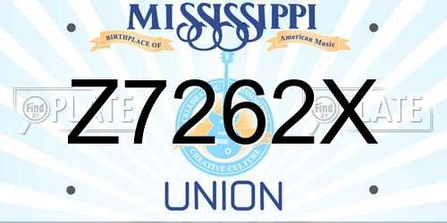Z7262X Mississippi License Plate