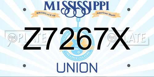 Z7267X Mississippi License Plate