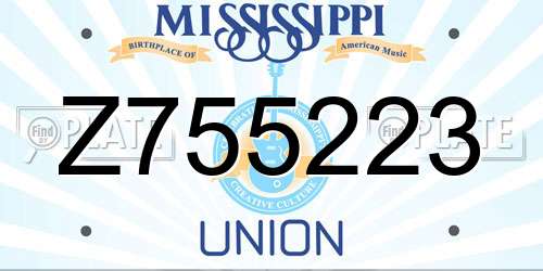 Z755223 Mississippi License Plate