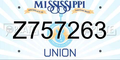 Z757263 Mississippi License Plate