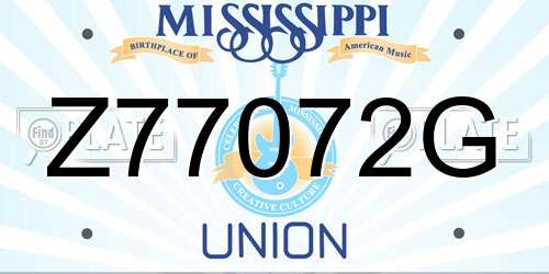 Z77072G Mississippi License Plate
