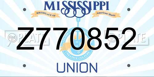 Z770852 Mississippi License Plate