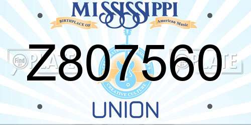 Z807560 Mississippi License Plate