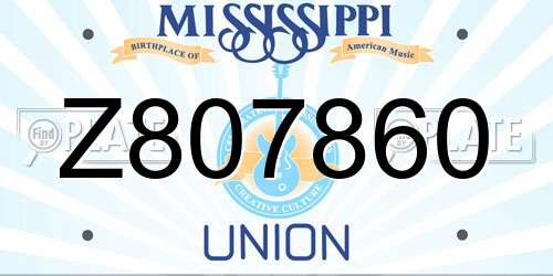 Z807860 Mississippi License Plate