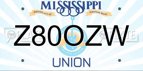 Z80OZW Mississippi License Plate