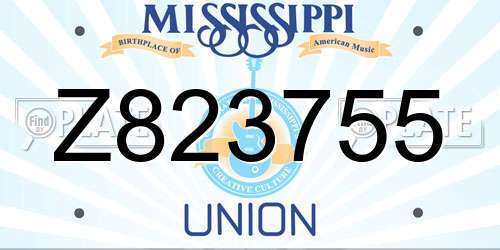 Z823755 Mississippi License Plate
