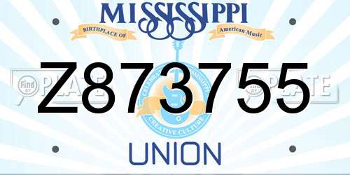 Z873755 Mississippi License Plate