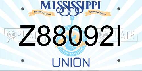 Z88092I Mississippi License Plate