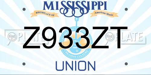Z933ZT Mississippi License Plate