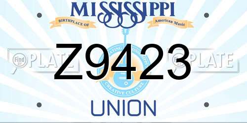 Z9423 Mississippi License Plate
