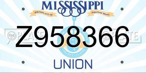 Z958366 Mississippi License Plate