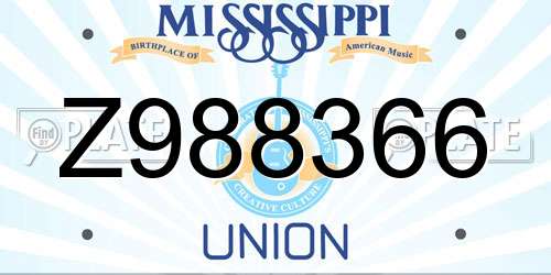 Z988366 Mississippi License Plate