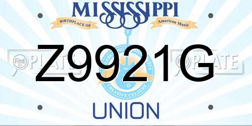 Z9921G Mississippi License Plate