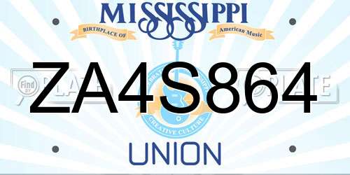 ZA4S864 Mississippi License Plate