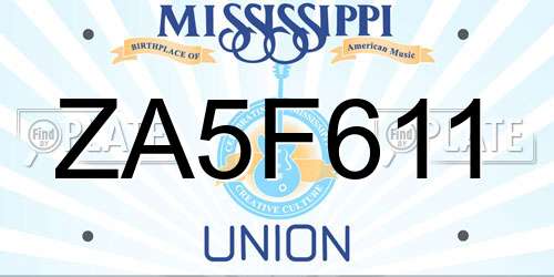 ZA5F611 Mississippi License Plate
