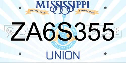 ZA6S355 Mississippi License Plate