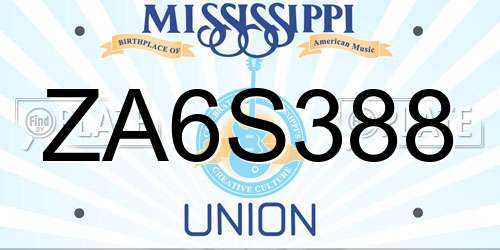 ZA6S388 Mississippi License Plate