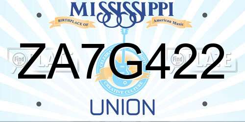 ZA7G422 Mississippi License Plate