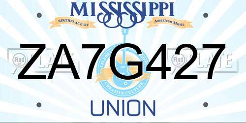 ZA7G427 Mississippi License Plate