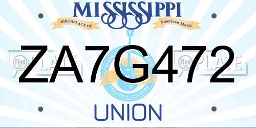 ZA7G472 Mississippi License Plate