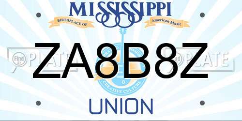 ZA8B8Z Mississippi License Plate