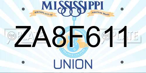 ZA8F611 Mississippi License Plate