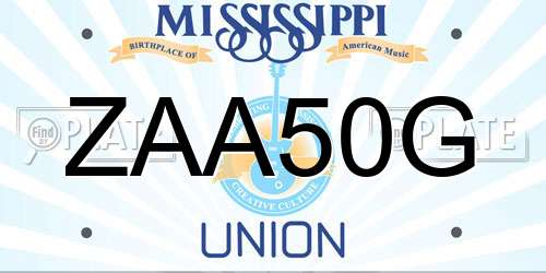 ZAA50G Mississippi License Plate