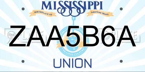 ZAA5B6A Mississippi License Plate