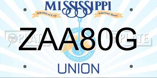ZAA80G Mississippi License Plate