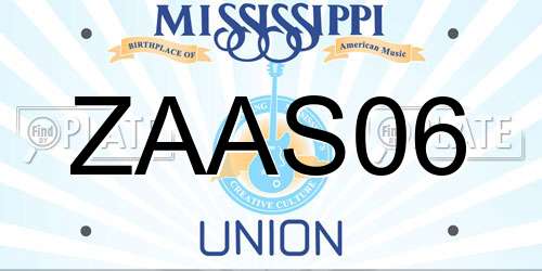 ZAAS06 Mississippi License Plate