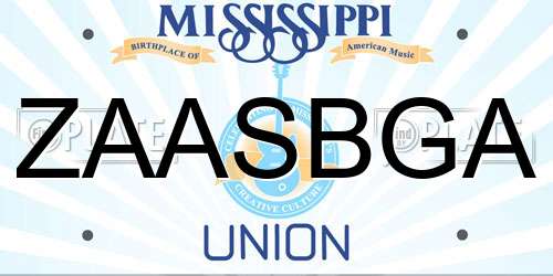 ZAASBGA Mississippi License Plate