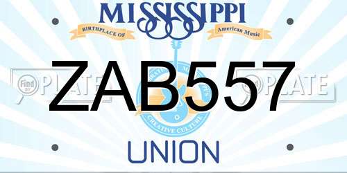 ZAB557 Mississippi License Plate