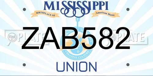 ZAB582 Mississippi License Plate