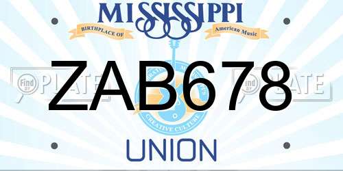 ZAB678 Mississippi License Plate