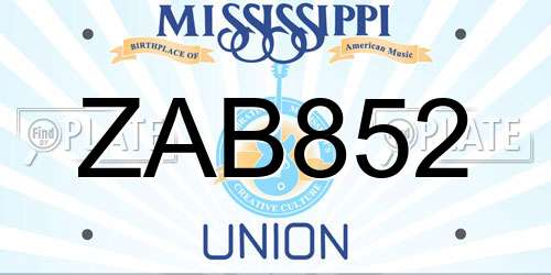 ZAB852 Mississippi License Plate