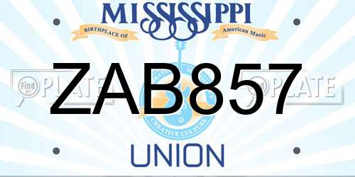 ZAB857 Mississippi License Plate